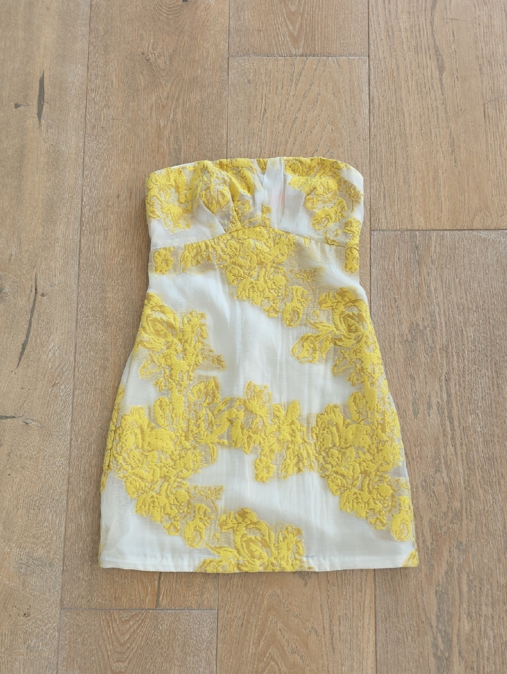 Free People Strapless Cream Mini Dress with Yellow Floral Embroidery  Size 0